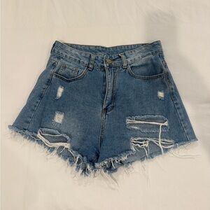 Distressed Blue Denim Women Shorts